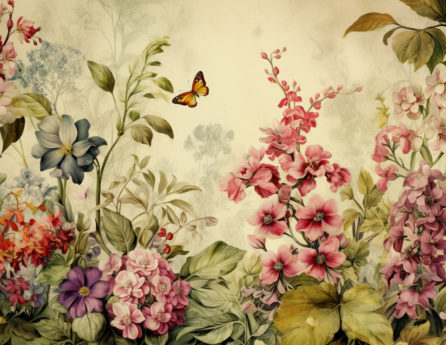Antique Garden Floral Paper Collection - PDF only, Papers, Vintage, Flowers, Leaves, Multicolor, Papers, Crafts, Scrapbook, Junk Journal