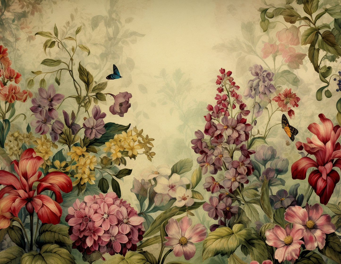 Antique Garden Floral Paper Collection - PDF only, Papers, Vintage, Flowers, Leaves, Multicolor, Papers, Crafts, Scrapbook, Junk Journal