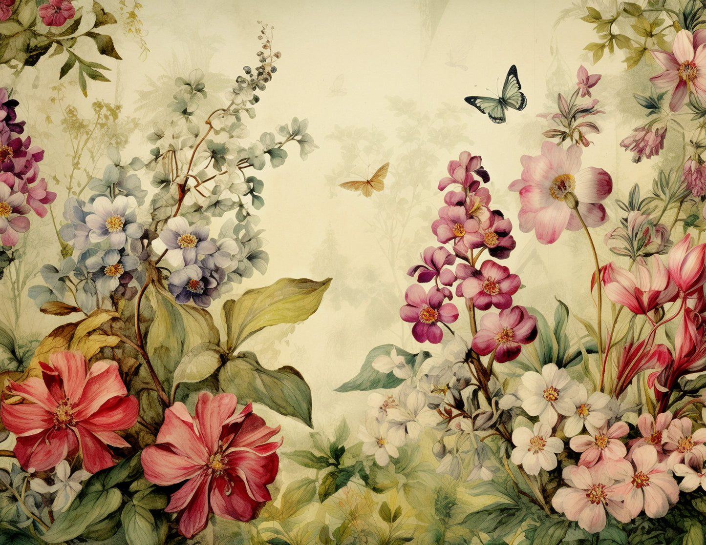 Antique Garden Floral Paper Collection - PDF only, Papers, Vintage, Flowers, Leaves, Multicolor, Papers, Crafts, Scrapbook, Junk Journal