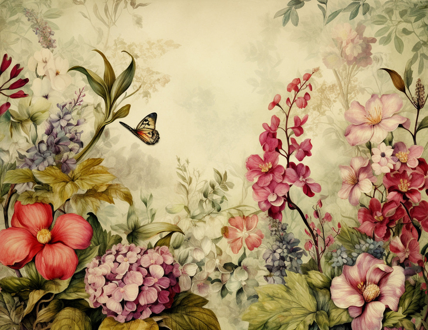Antique Garden Floral Paper Collection - PDF only, Papers, Vintage, Flowers, Leaves, Multicolor, Papers, Crafts, Scrapbook, Junk Journal