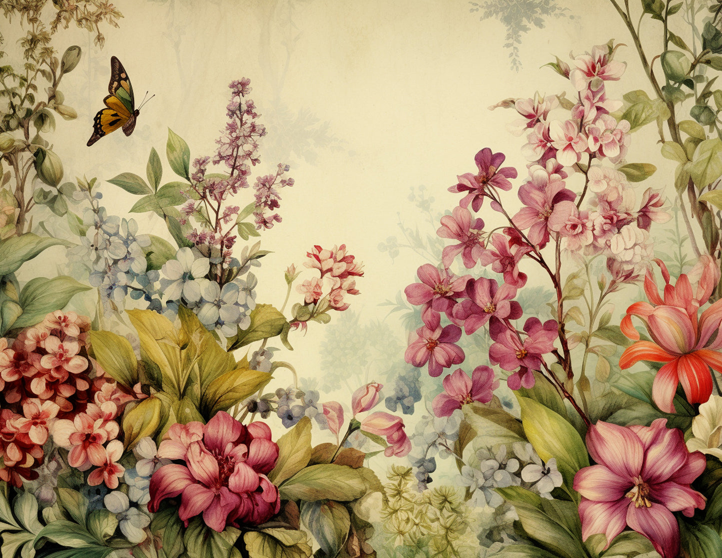 Antique Garden Floral Paper Collection - PDF only, Papers, Vintage, Flowers, Leaves, Multicolor, Papers, Crafts, Scrapbook, Junk Journal