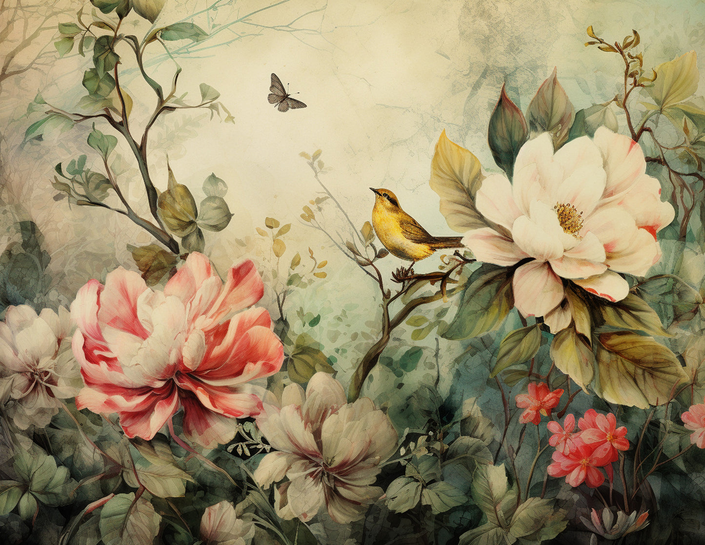 Antique Garden Floral Paper Collection - PDF only, Papers, Vintage, Flowers, Leaves, Multicolor, Papers, Crafts, Scrapbook, Junk Journal