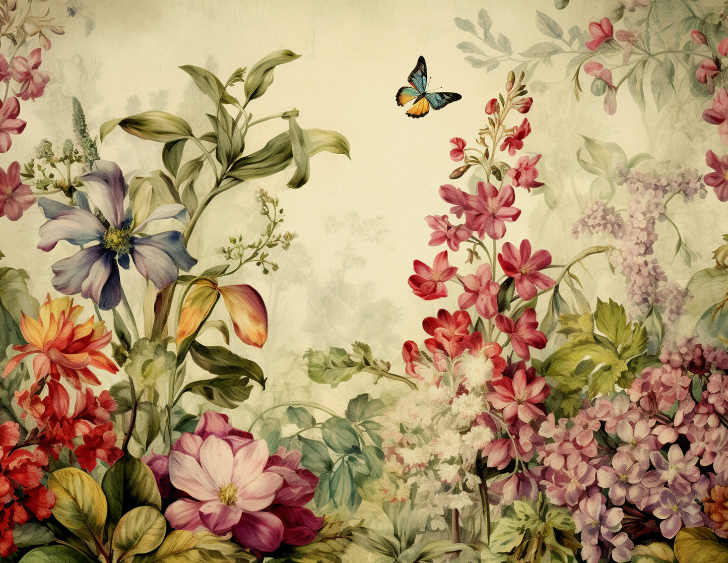 Antique Garden Floral Paper Collection - PDF only, Papers, Vintage, Flowers, Leaves, Multicolor, Papers, Crafts, Scrapbook, Junk Journal