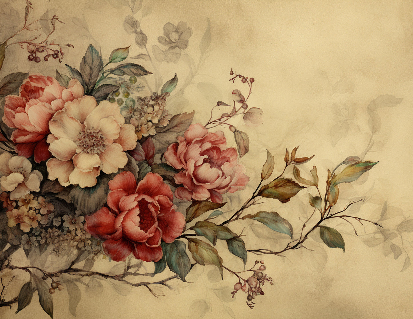 Victoria Florals and Ladies Paper Collection and Ephemera - PDF only, Papers, Vintage, Flowers, Leaves, Ladies, Victorian, Crafts, Scrapbook, Junk Journal