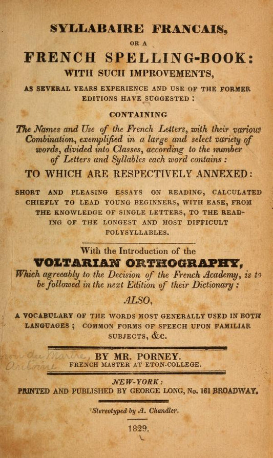 A French Spelling Book 1829