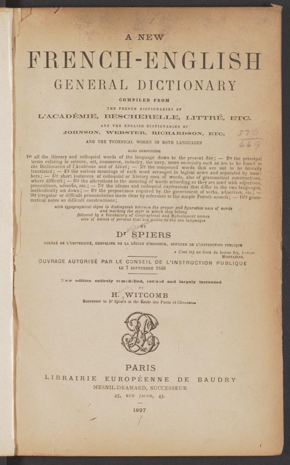 French English General Dictionary 1897