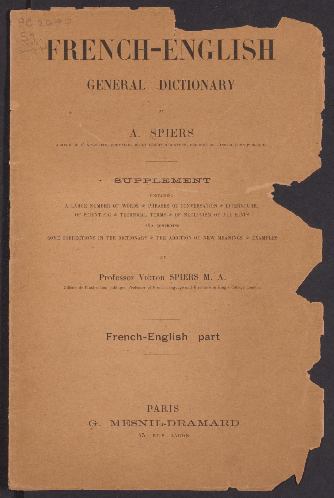 Spiers and Surenne's French and English pronouncing dictionary 1905