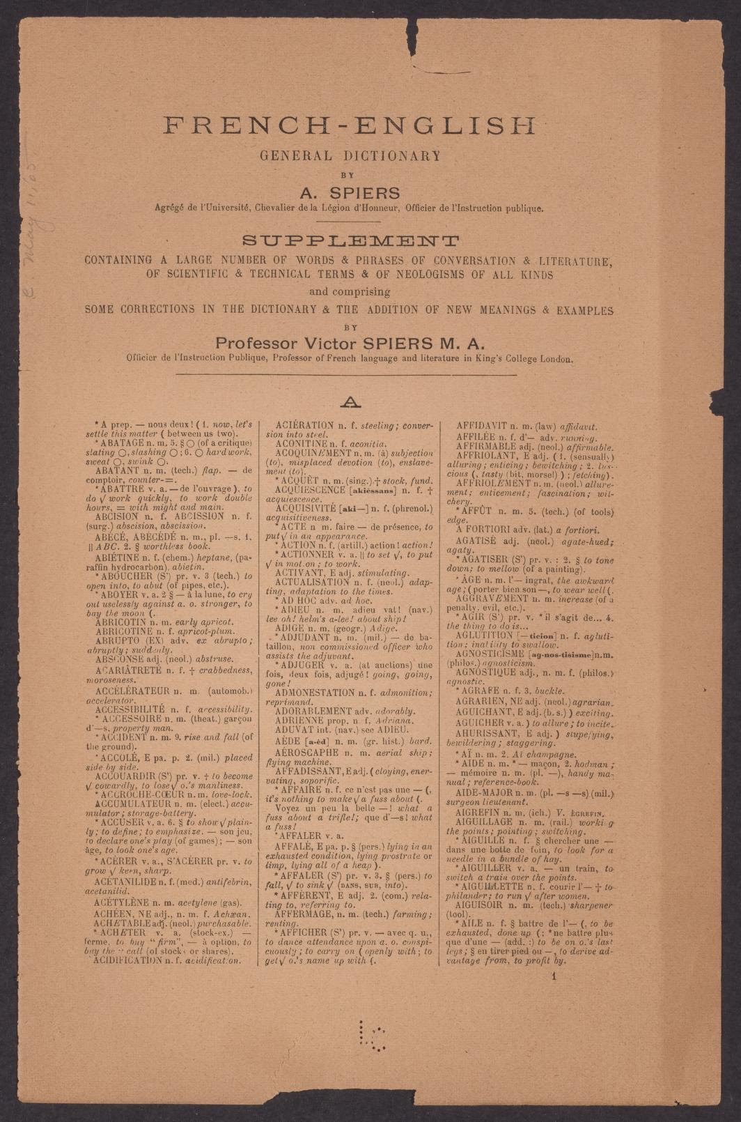 Spiers and Surenne's French and English pronouncing dictionary 1905