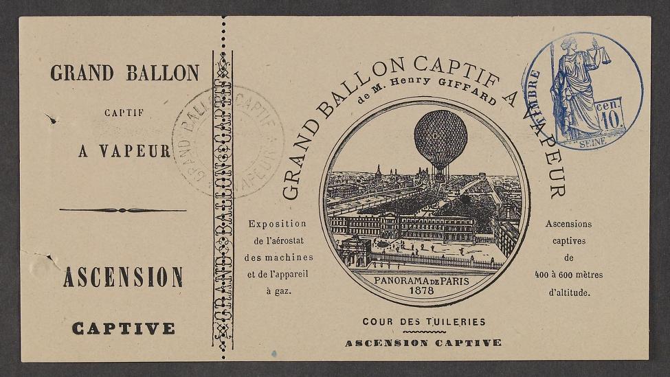 Aeronauts. Giffard, Henri. Captive Balloon Flights, Tickets, Publicity, Souvenirs, 1878