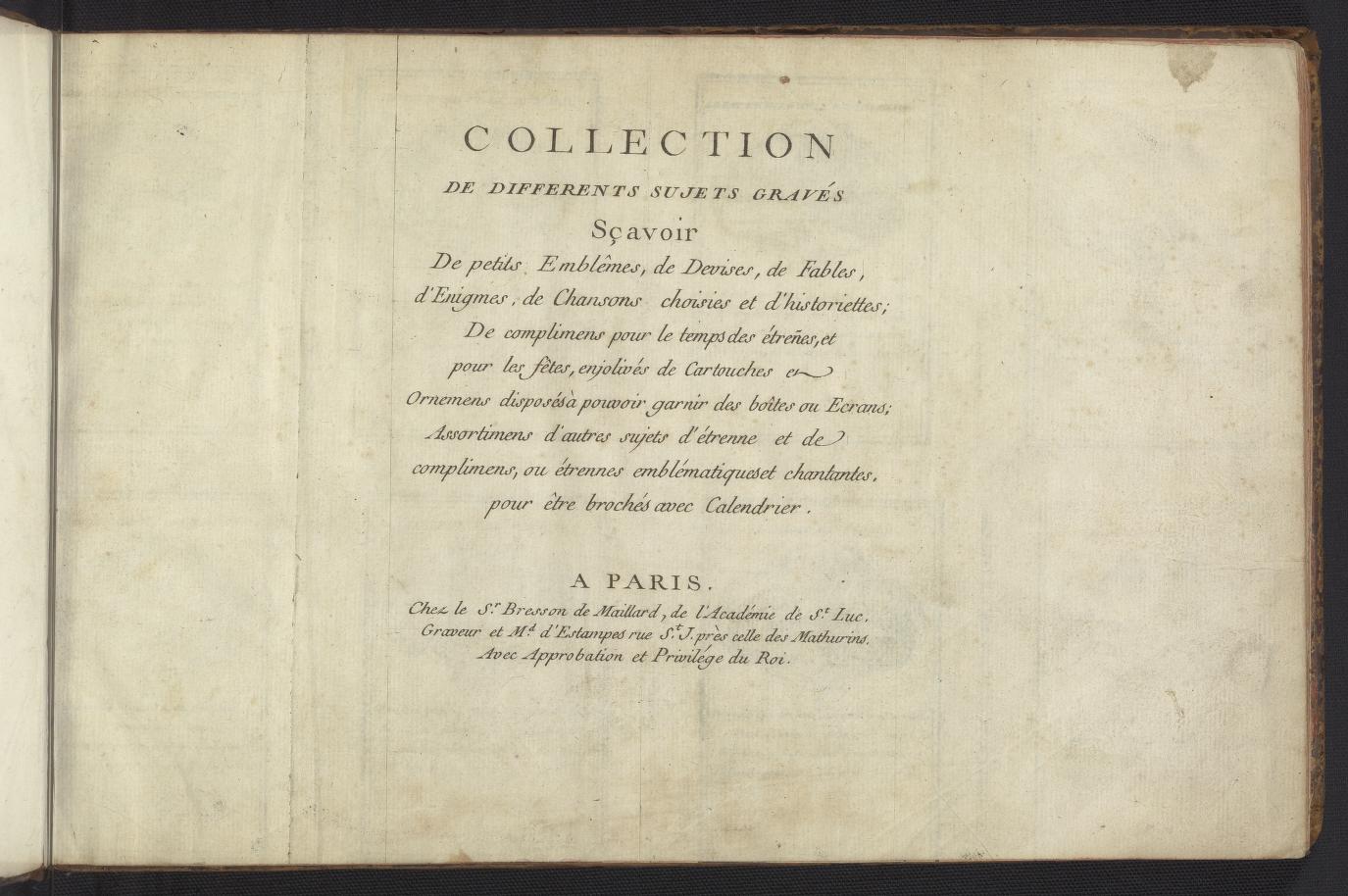 Collection de differents sujets gravés : sçavoir, de petits emblêmes 1770