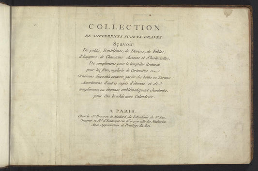 Collection de differents sujets gravés : sçavoir, de petits emblêmes 1770