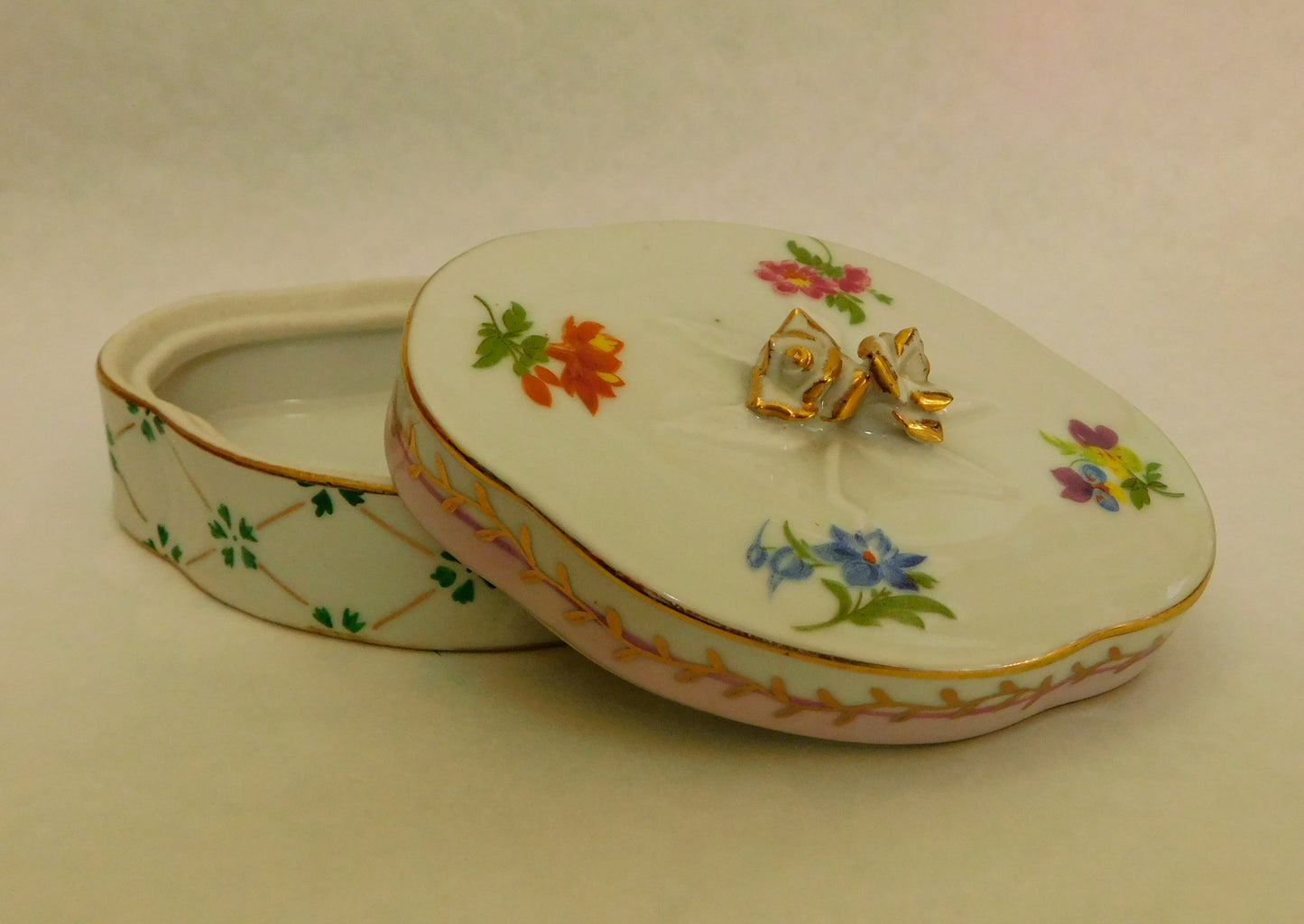 Vintage Porcelaine Royale Floral Trinket Box 1940's