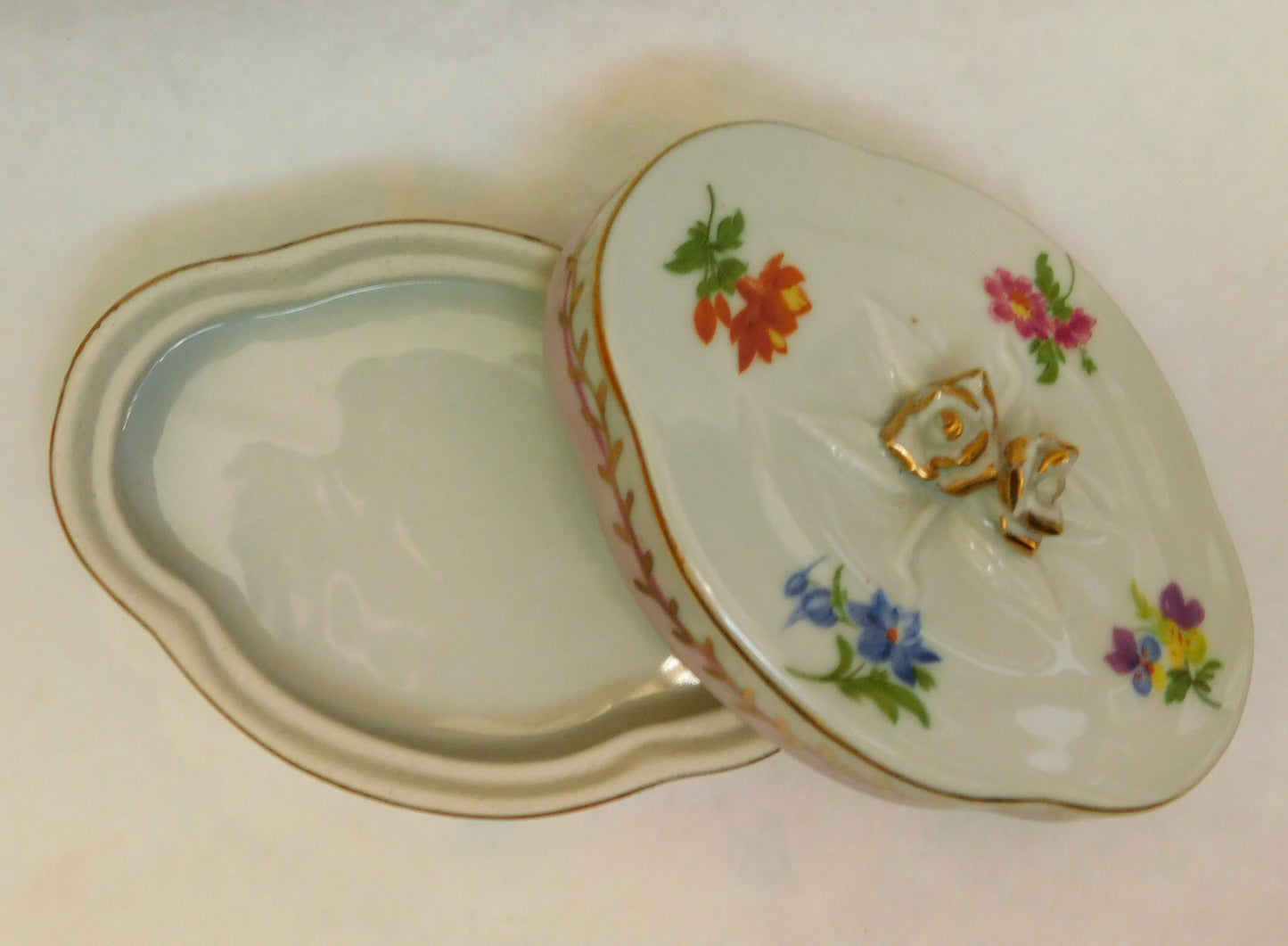 Vintage Porcelaine Royale Floral Trinket Box 1940's