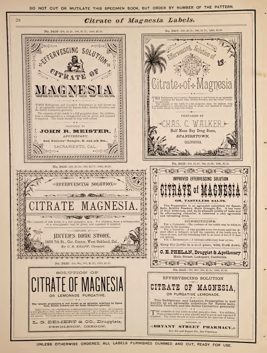 McNeil Bros. Specimens of Druggists' Labels 1885