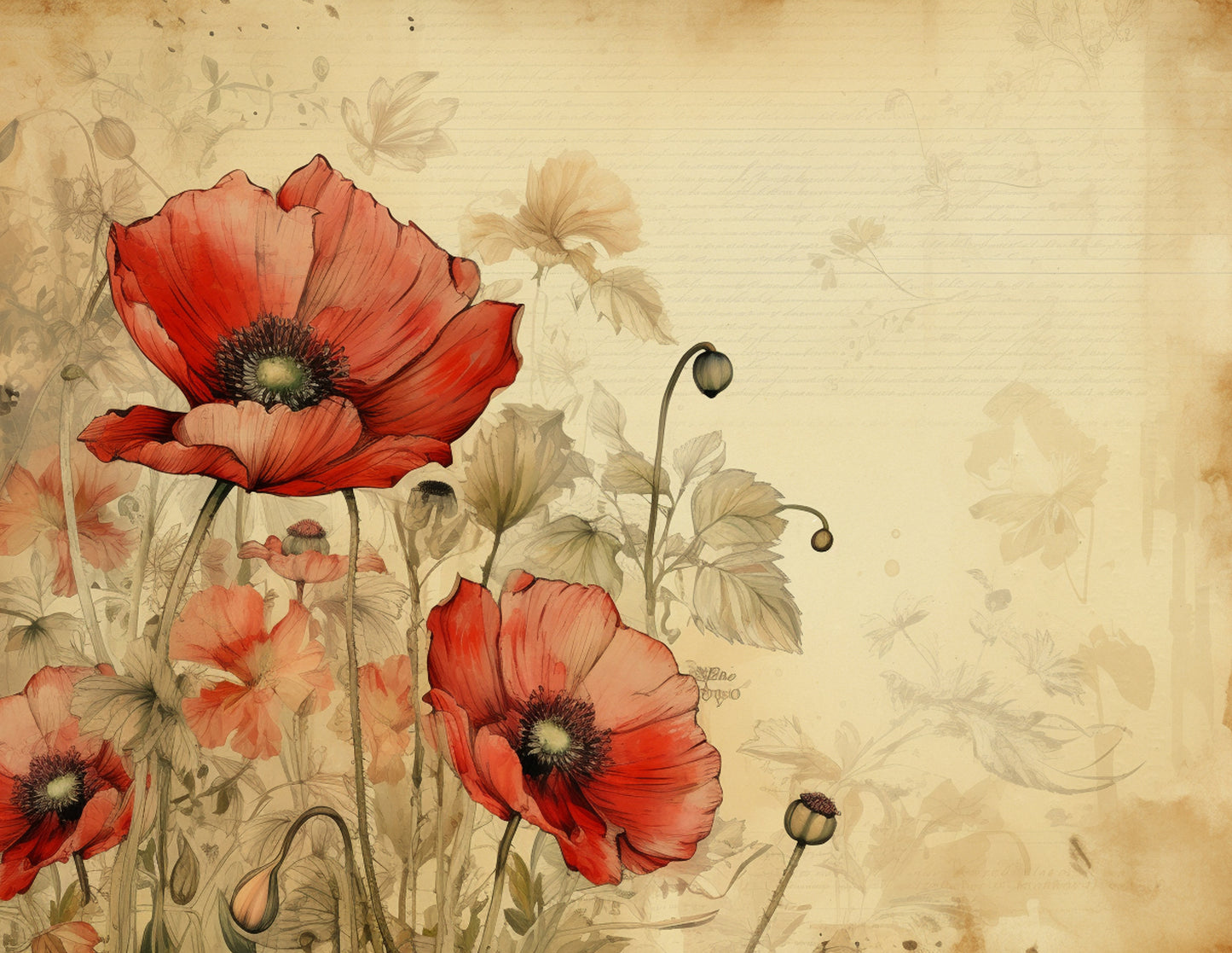 Red Poppies Paper Collection And Vintage Ephemera