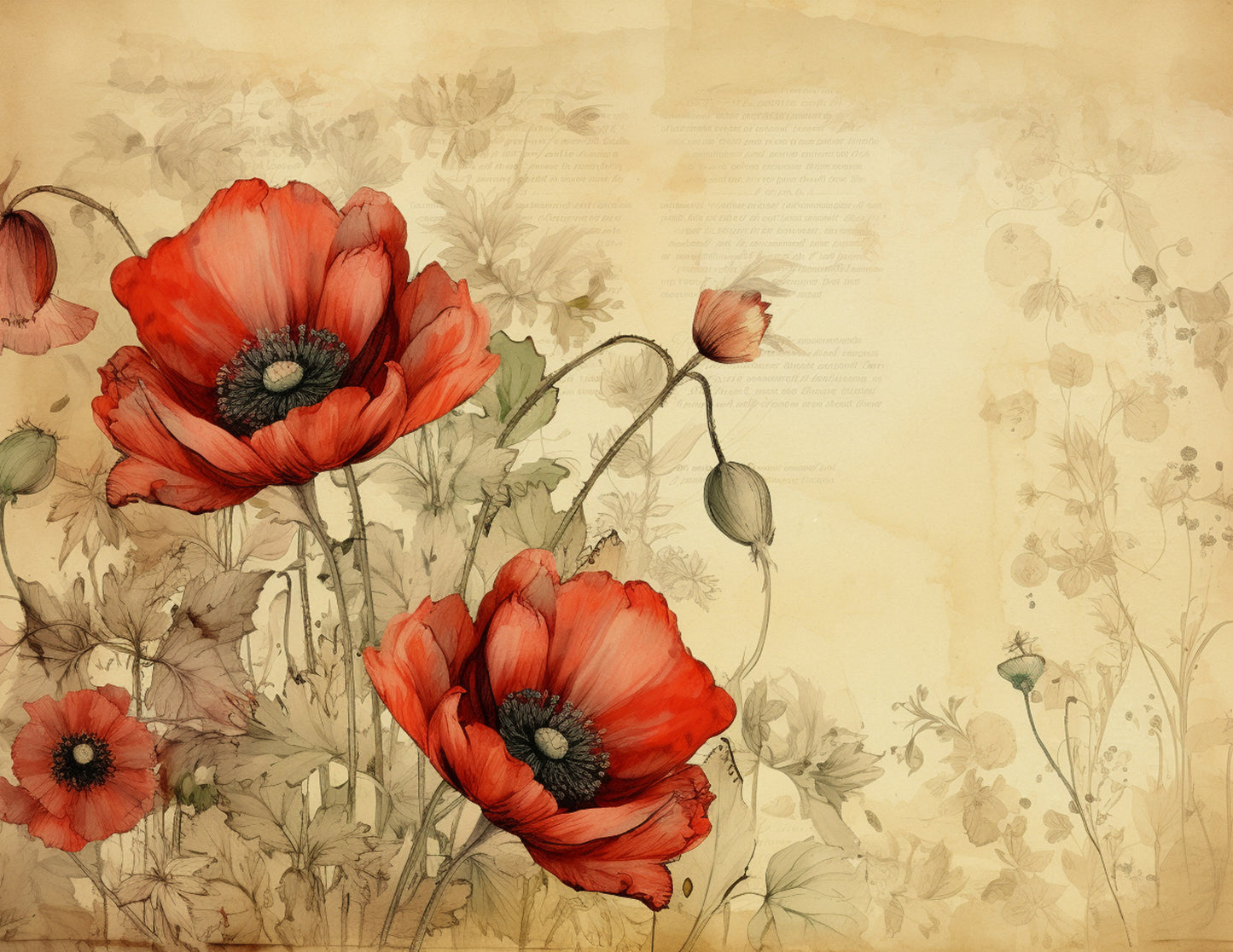 Red Poppies Paper Collection And Vintage Ephemera