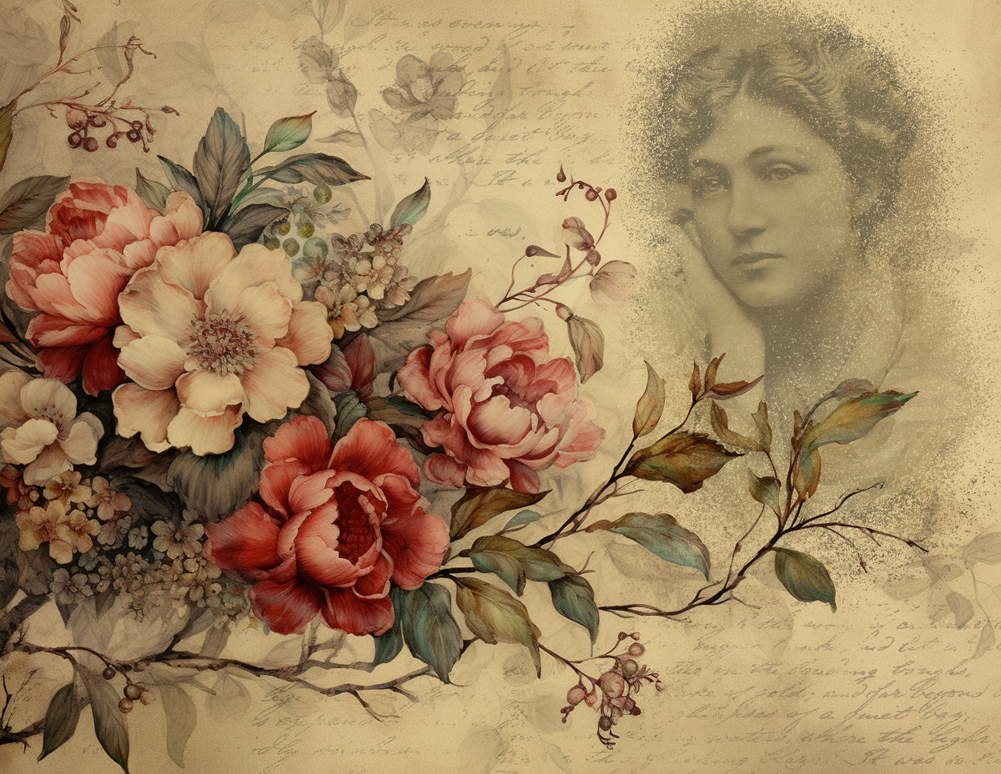 Victoria Florals and Ladies Paper Collection and Ephemera - PDF only, Papers, Vintage, Flowers, Leaves, Ladies, Victorian, Crafts, Scrapbook, Junk Journal