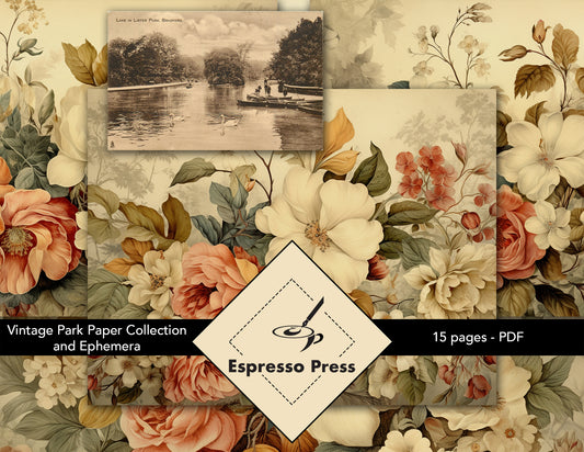 Vintage Park Paper Collection and Ephemera - PDF only, Papers, Vintage, Flowers, Leaves, Parks, Victorian, Crafts, Scrapbook, Junk Journal