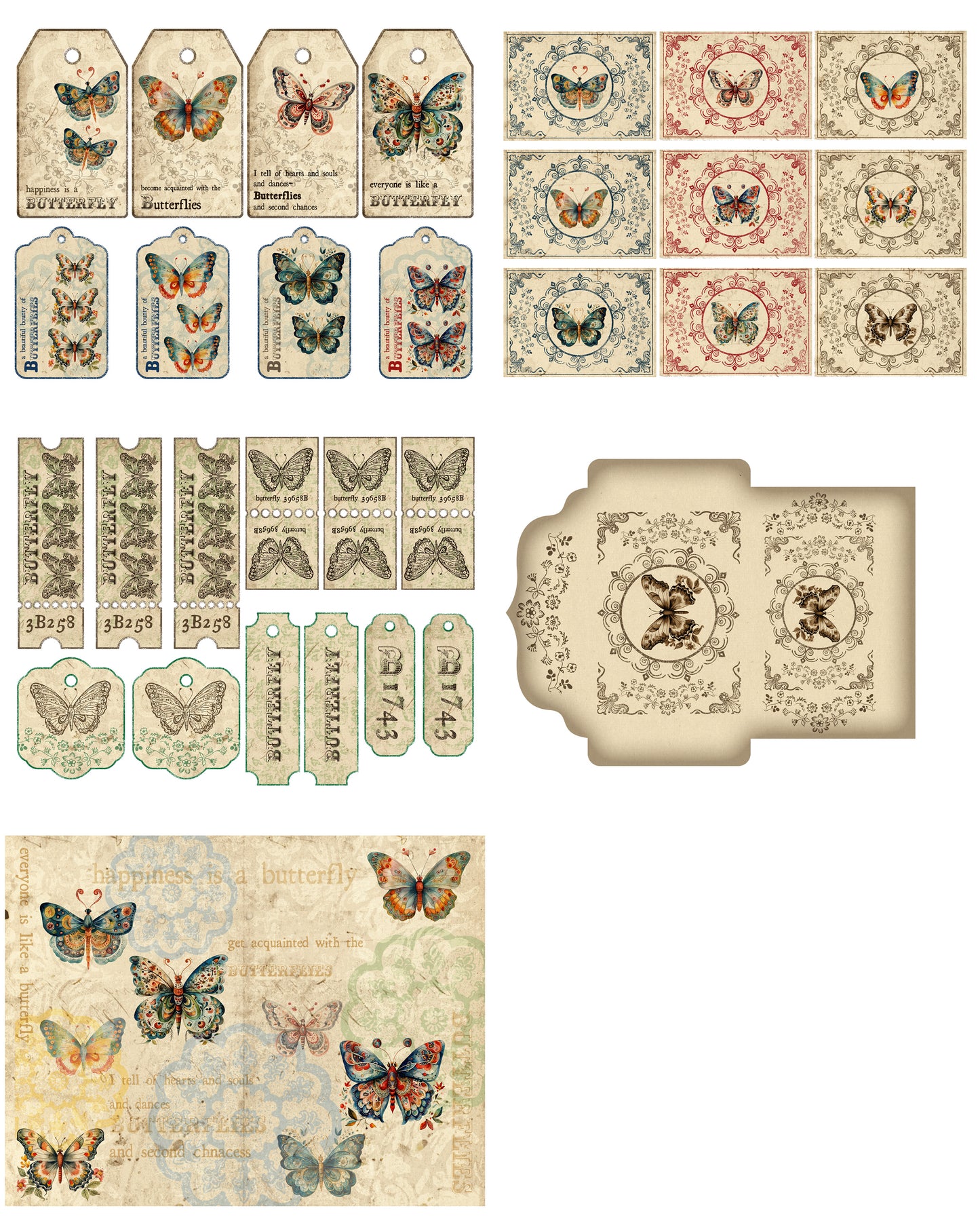 Boho Butterflies Digital Journal Kit - PDF only, Papers, Printables, Butterfly, Vintage, Papers For Crafts, Scrapbook, Junk Journal