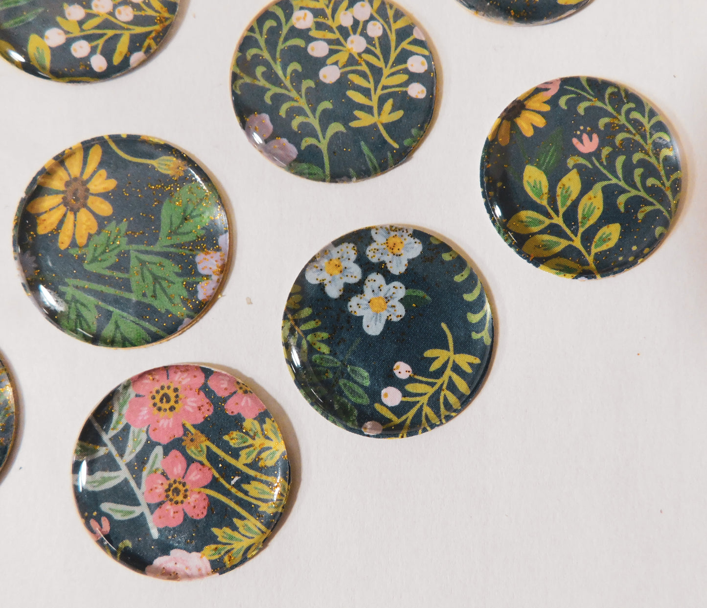 Handmade Floral Glitter Dome Stickers