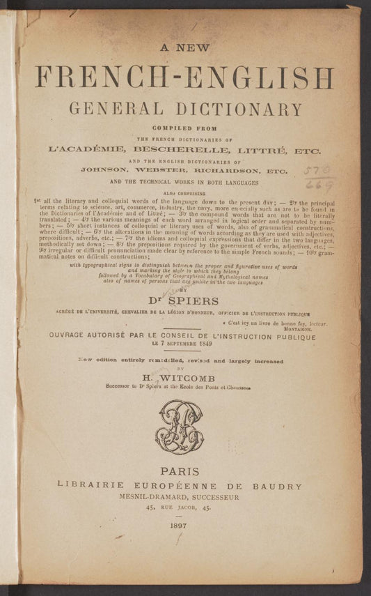 French English General Dictionary 1897