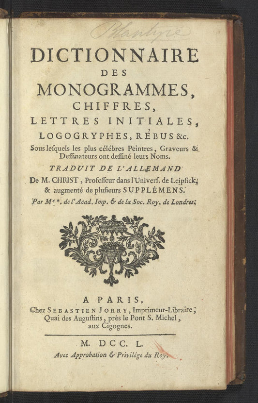 Dictionnaire Des Monogrammes 1750