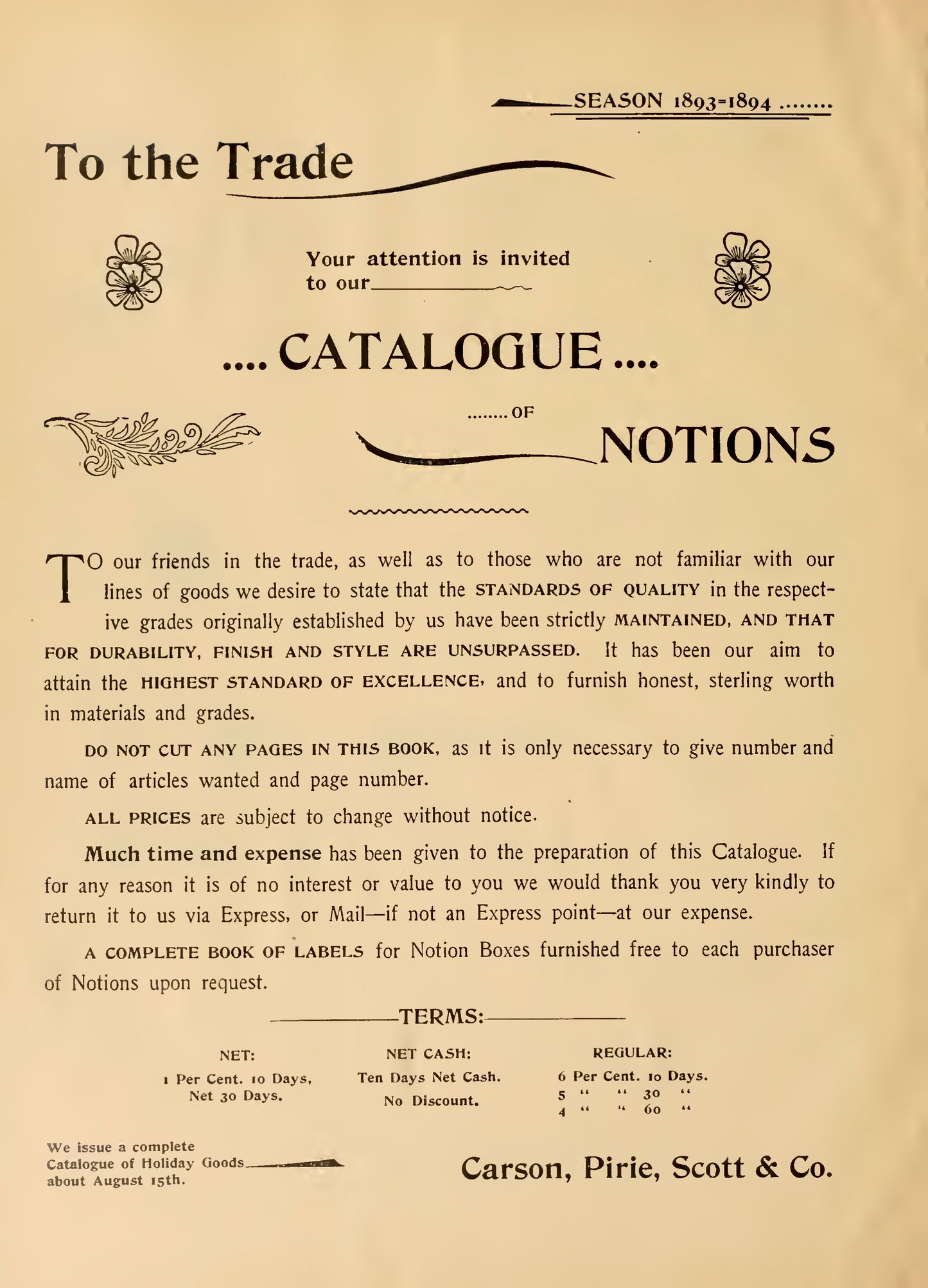 Carson Pirie Scott Illustrated Catalogue of Staple and Fancy Notions 1893