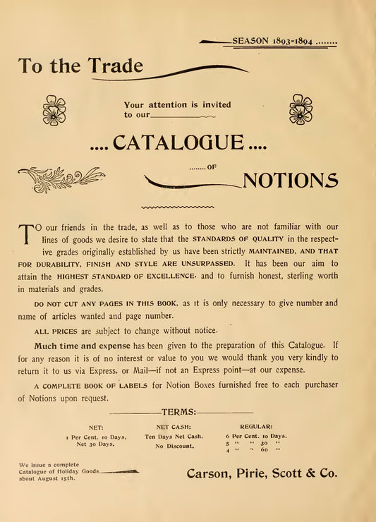Carson Pirie Scott Illustrated Catalogue of Staple and Fancy Notions 1893