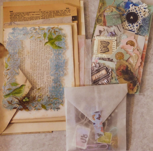 Junk Journal Paper and Ephemera Curated Assortment 2, Vintage pages, ephemera and handmade items