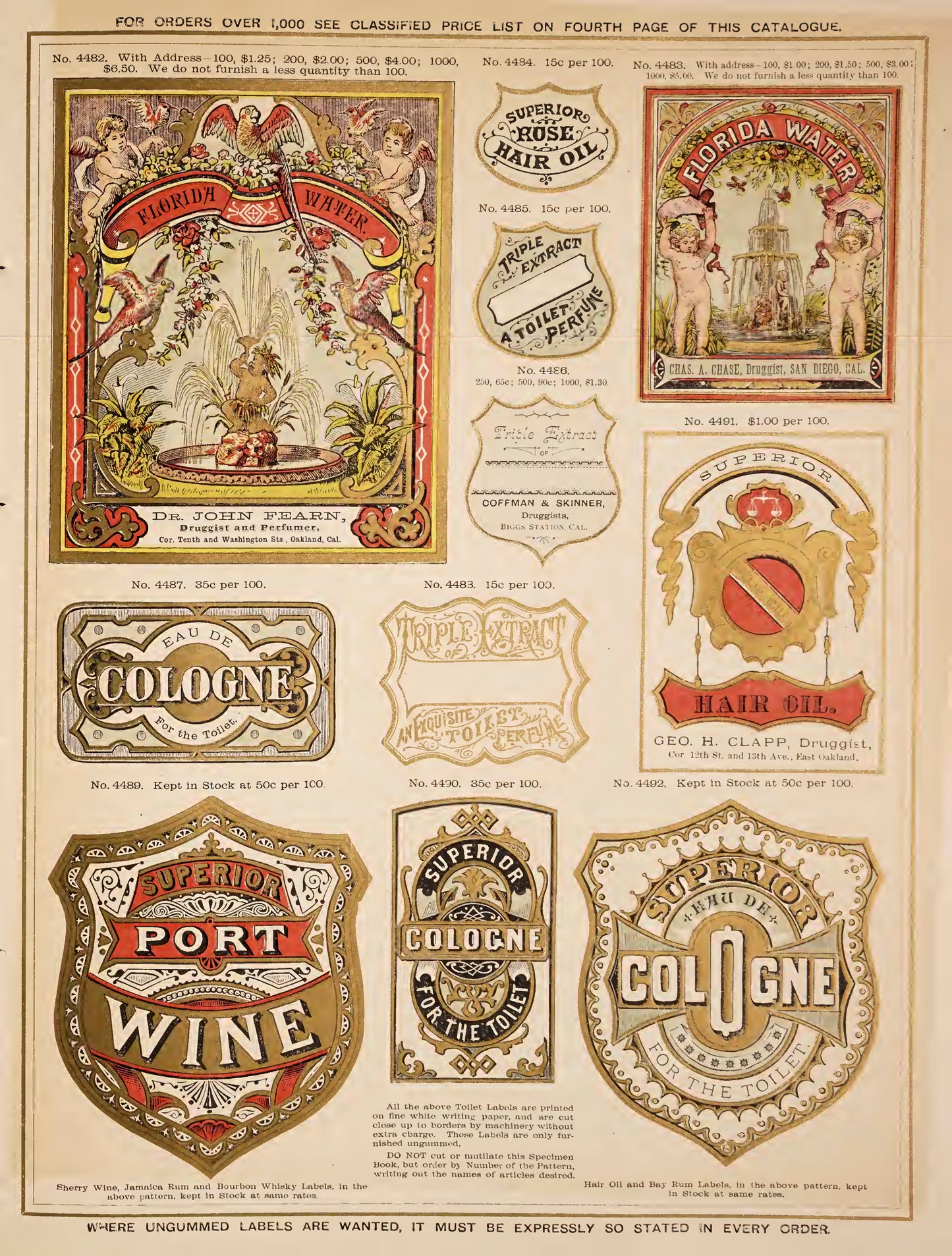 McNeil Bros. Specimens of Druggists' Labels 1885
