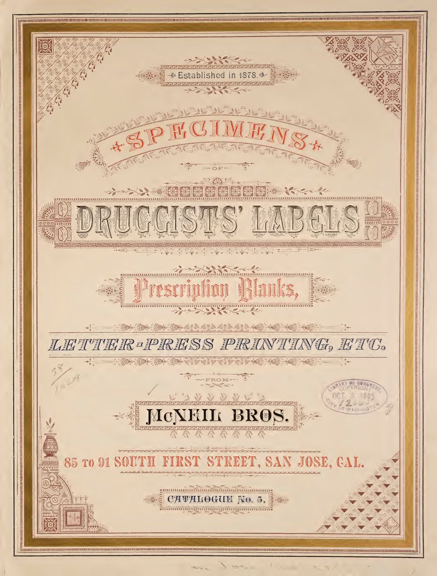 McNeil Bros. Specimens of Druggists' Labels 1885