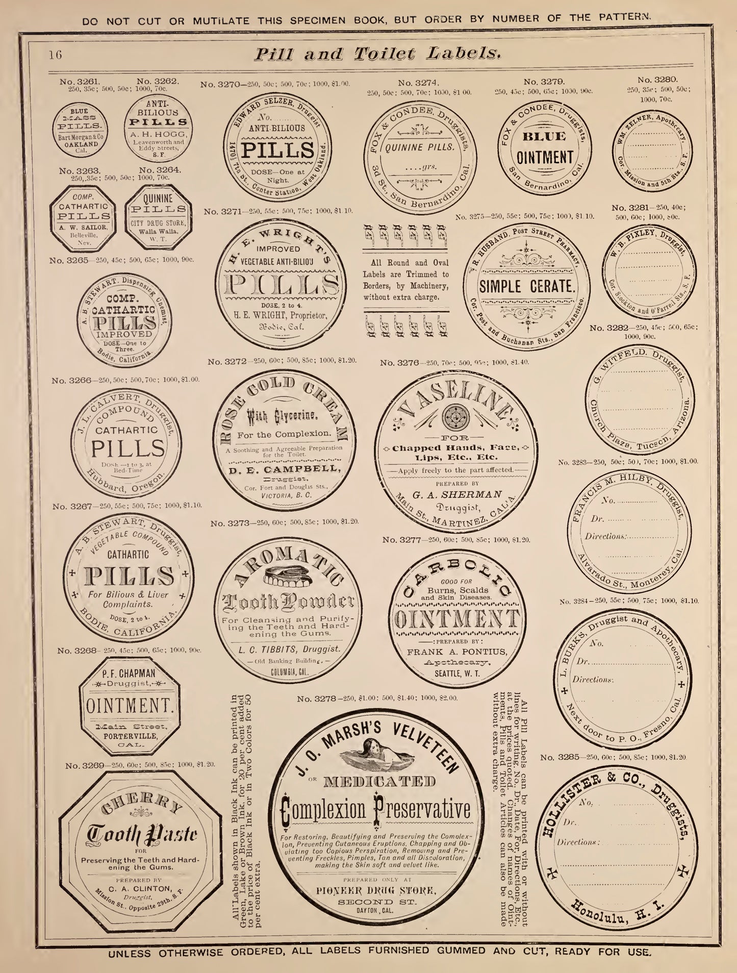 McNeil Bros. Specimens of Druggists' Labels 1885