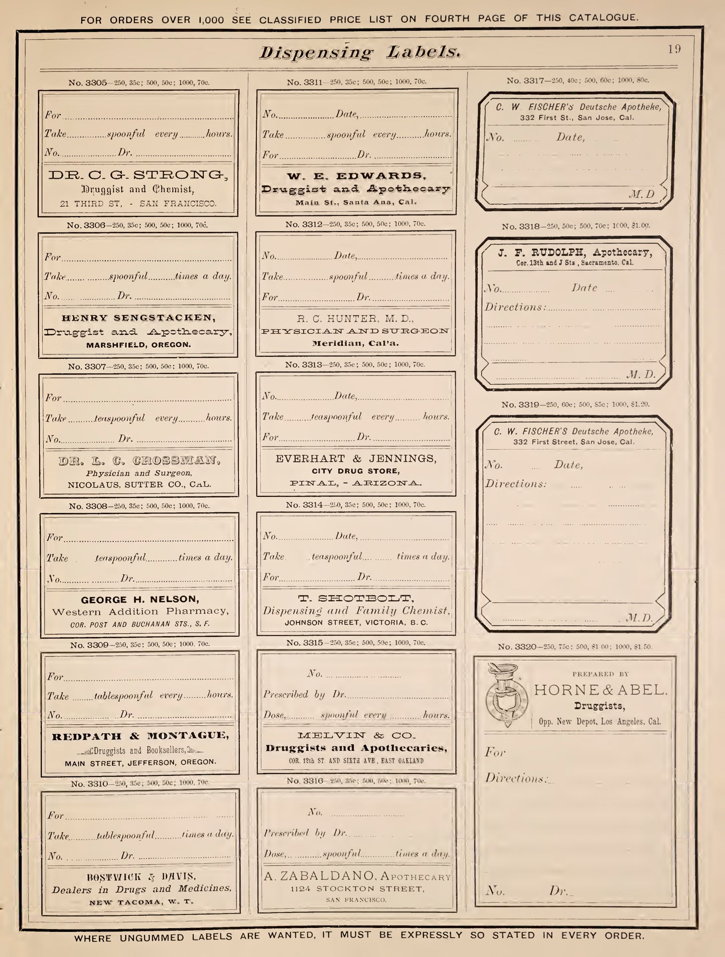 McNeil Bros. Specimens of Druggists' Labels 1885