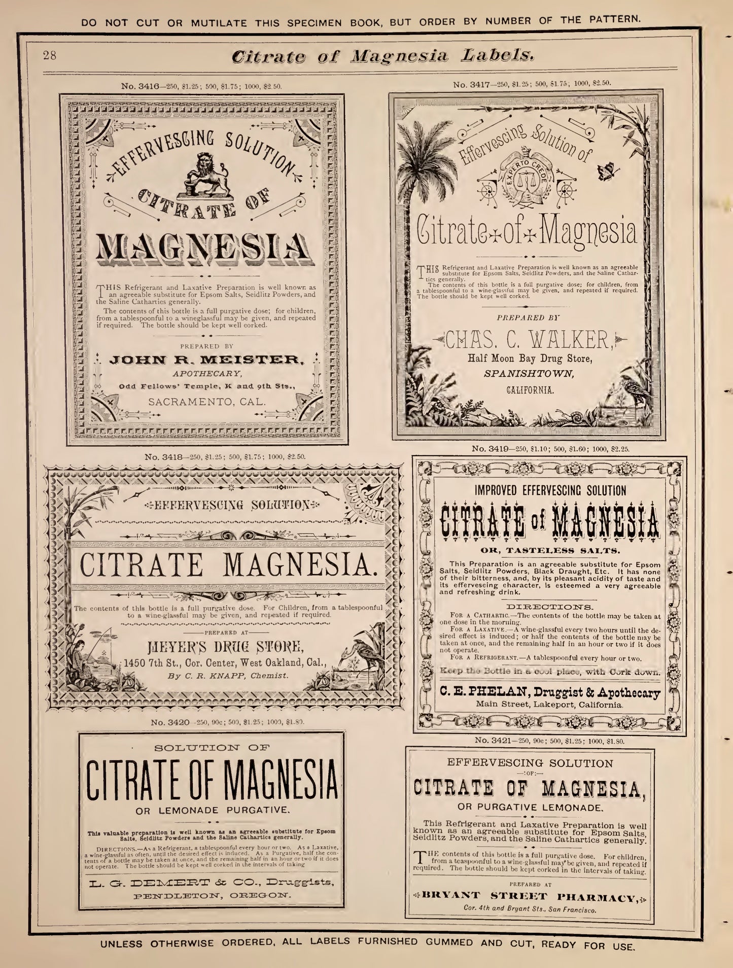 McNeil Bros. Specimens of Druggists' Labels 1885