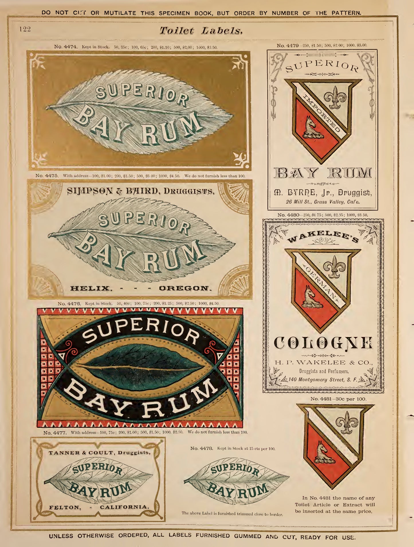McNeil Bros. Specimens of Druggists' Labels 1885