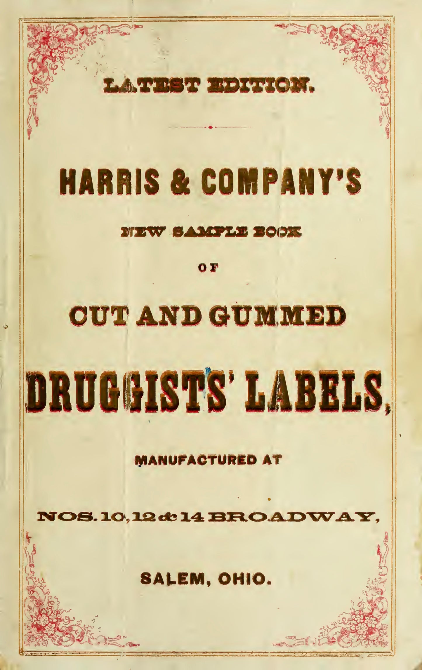 Harris & Co. New Sample Book Cut and Gummed Druggists' Labels 1874