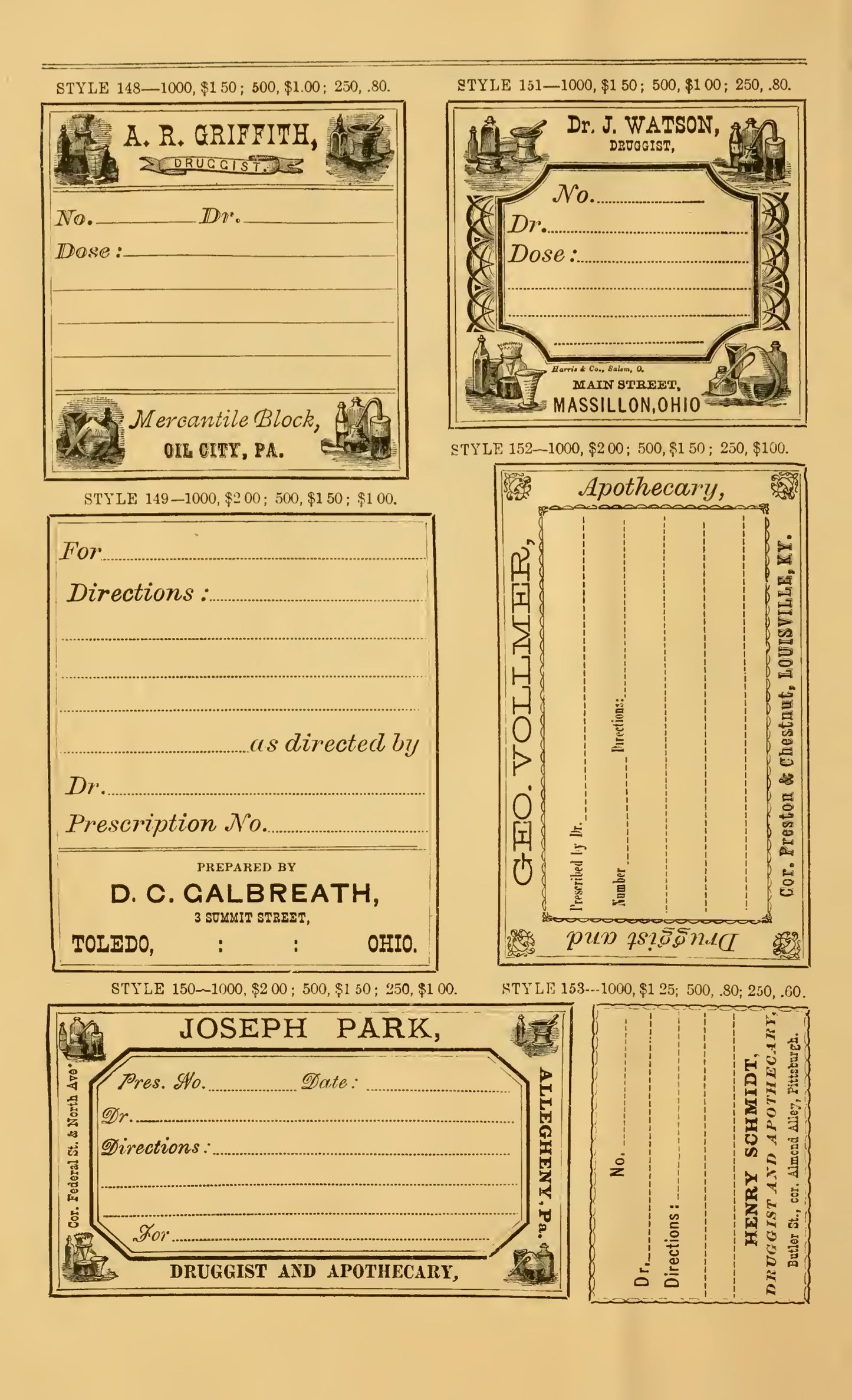 Harris & Co. New Sample Book Cut and Gummed Druggists' Labels 1874