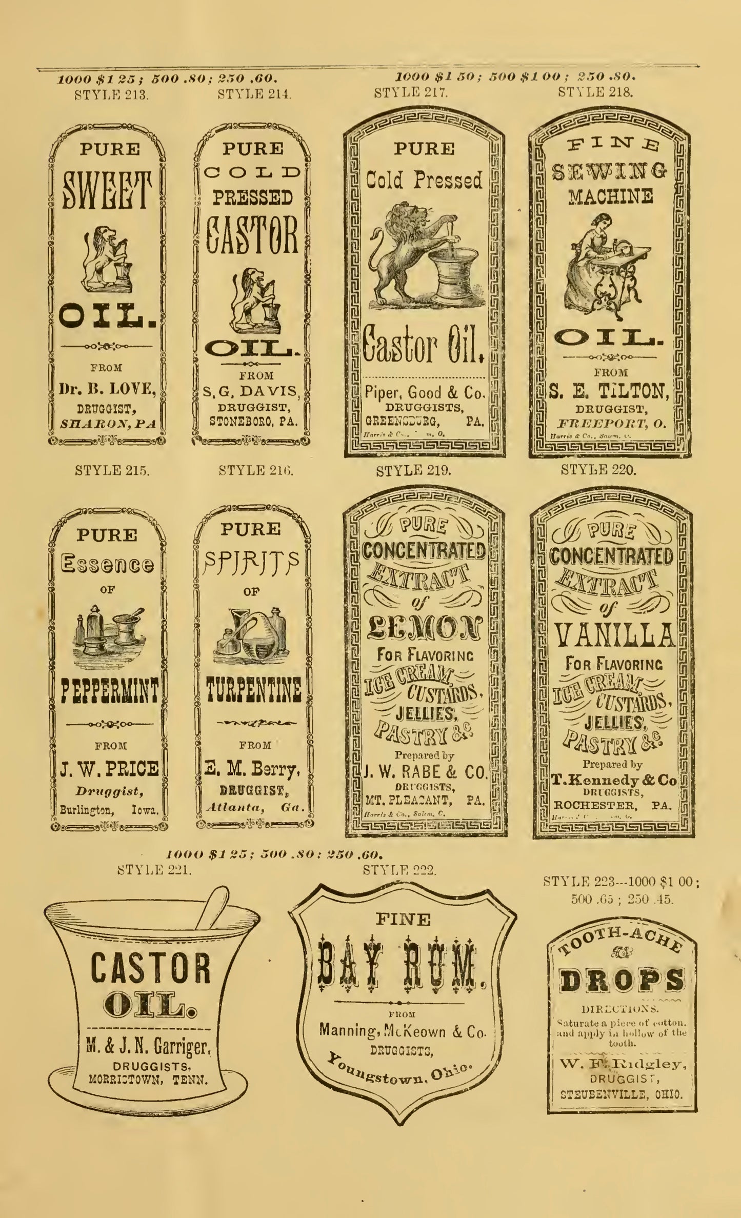 Harris & Co. New Sample Book Cut and Gummed Druggists' Labels 1874