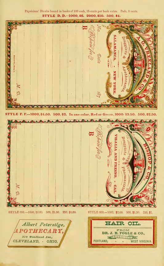 Harris & Co. New Sample Book Cut and Gummed Druggists' Labels 1874