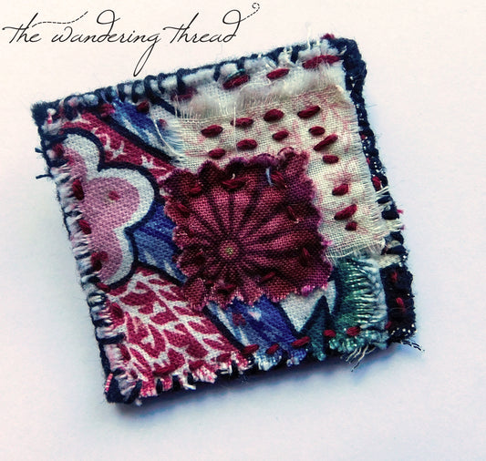 The Wandering Thread Slow Stitch Fabric Brooch 002