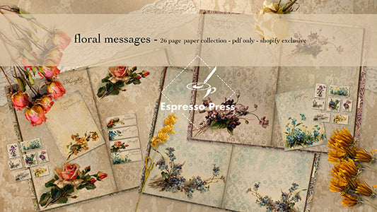 Floral Messages - 26 page Paper Collection - Papers, Printables, Flowers, Vintage, Papers For Crafts, Scrapbook, Junk Journal