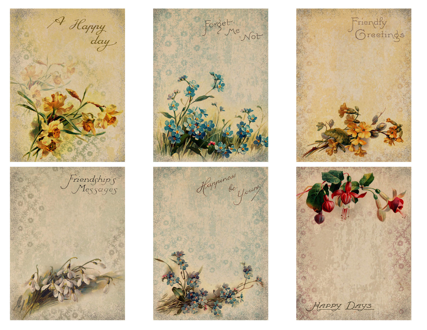 Floral Messages - 26 page Paper Collection - Papers, Printables, Flowers, Vintage, Papers For Crafts, Scrapbook, Junk Journal