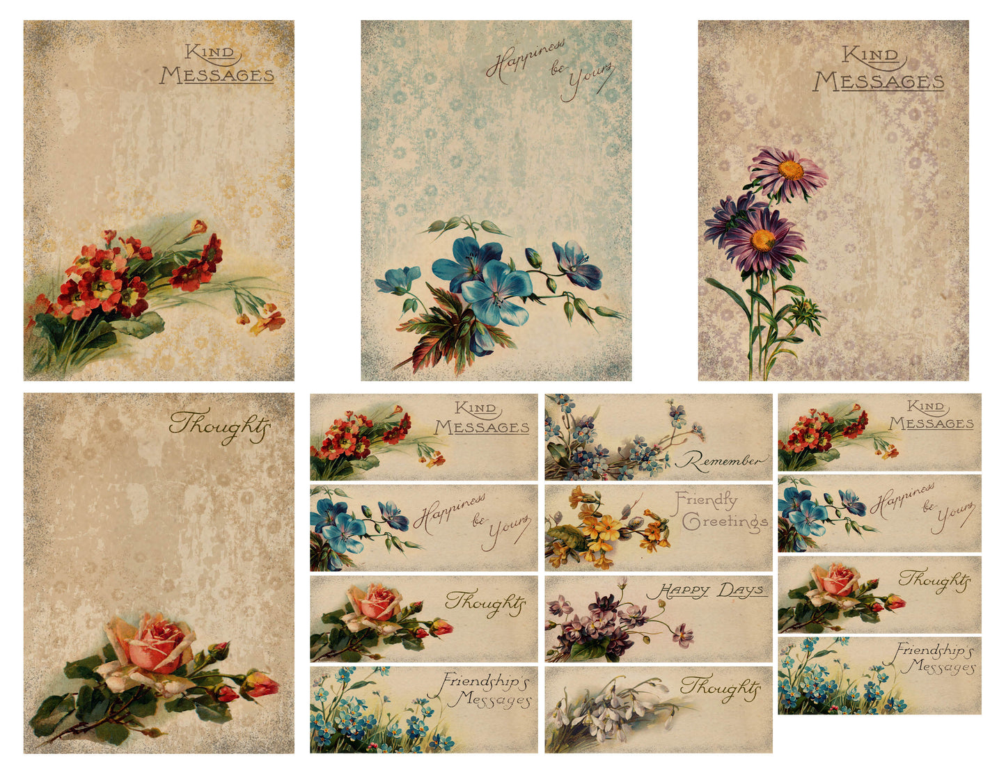 Floral Messages - 26 page Paper Collection - Papers, Printables, Flowers, Vintage, Papers For Crafts, Scrapbook, Junk Journal