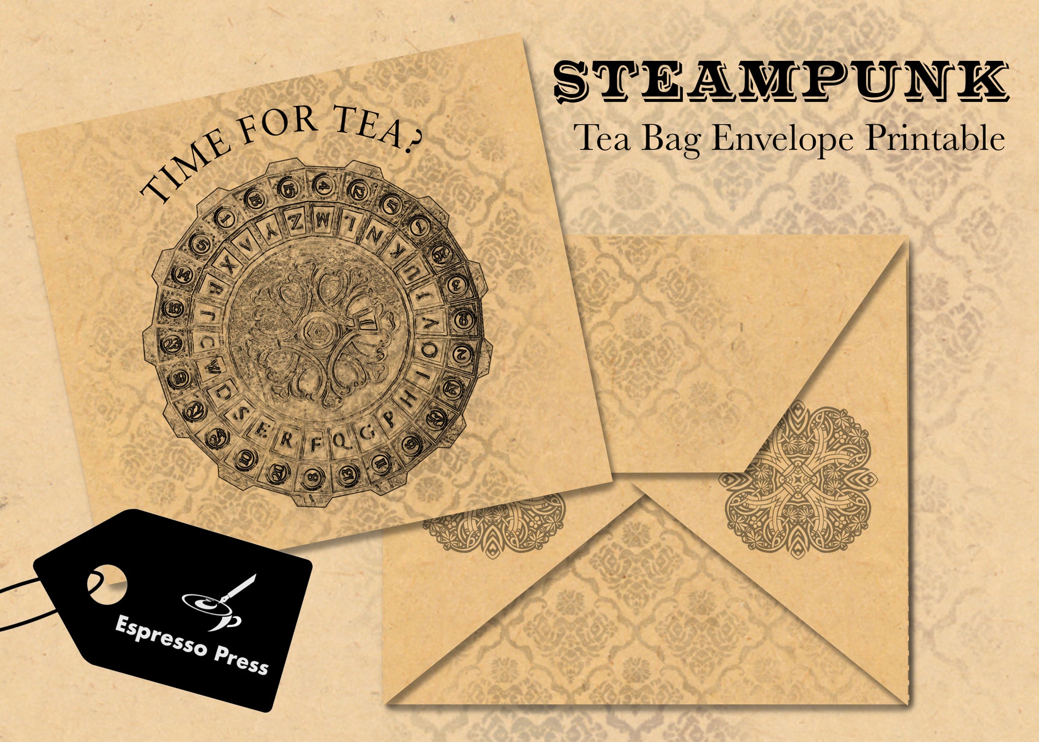 Steampunk Teabag Envelope Printable – Espresso Press Design