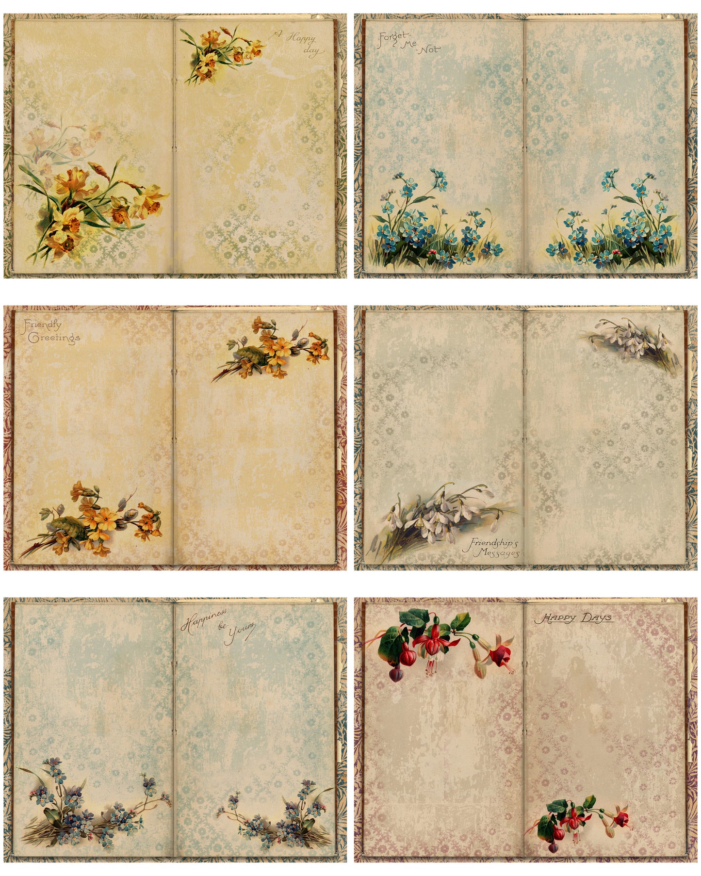 Floral Messages - 26 page Paper Collection - Papers, Printables, Flowers, Vintage, Papers For Crafts, Scrapbook, Junk Journal